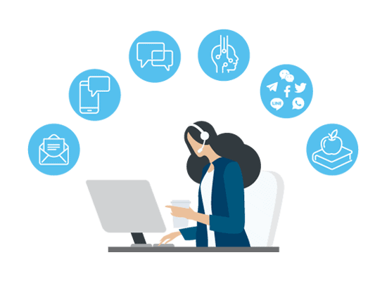 comm100 offers omnichannel solutions, it includes various platforms, such as social media, email, knowledge base, chatbot, text messaging
