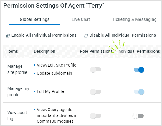 Comm100 Agent Permissions