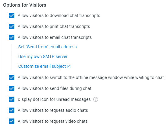 Comm100 Live Chat Chat Window Visitor Options