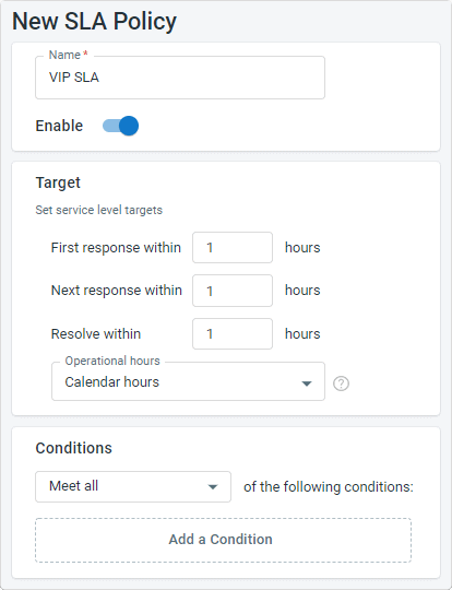 Configurable SLA Polices