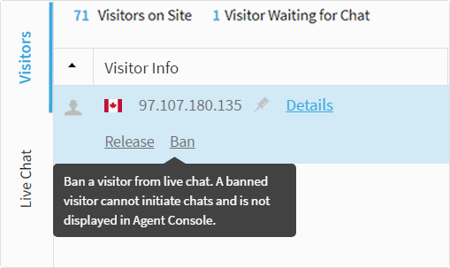 Banning a Visitor from inside the Comm100 Agent Console