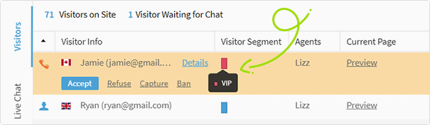 Visitor Segmentation inside the Com100 Agent Console