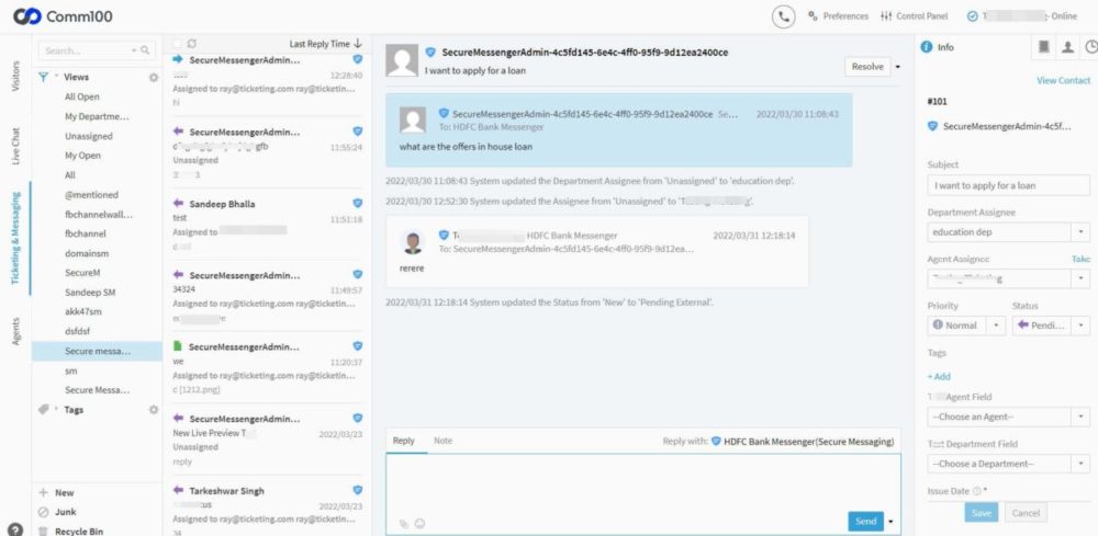 Comm100 Secure Messaging screenshot