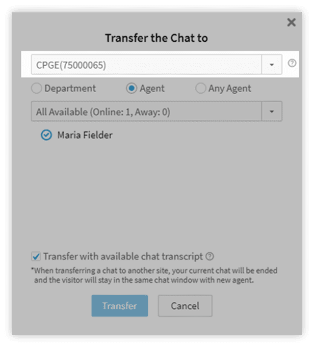 Cross Site Chat Transfer
