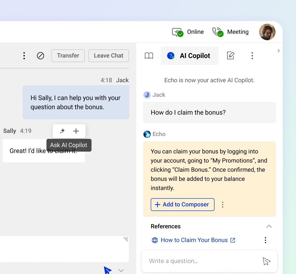 <span>AI Copilot</span> Improve Agent Productivity & Consistency