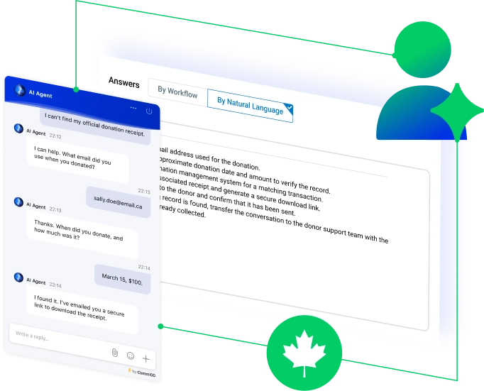 Comm100 AI Agent supporting a nonprofit team with omnichannel customer service
