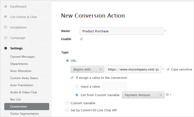 set up conversion actions