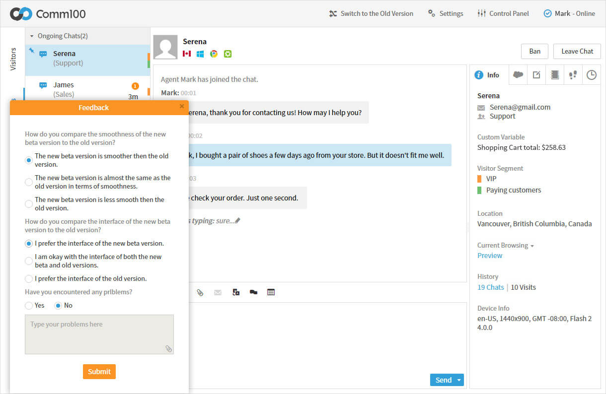 Feedback on the HTML5 Version of Comm100 Live Chat Agent Console