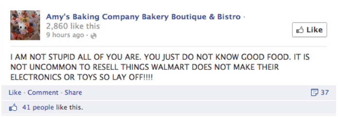 social media customer service Amy’s Baking Company