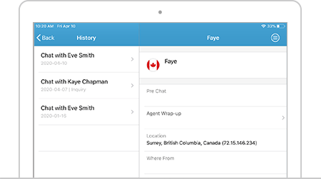 Live Chat App for iPad - Contact History & Visit Times