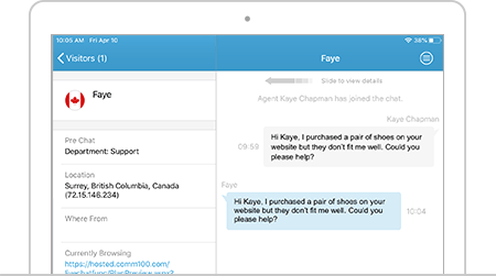 Live Chat App for iPad - Visitor Details