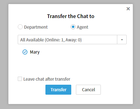 chat transfer to another operator or department