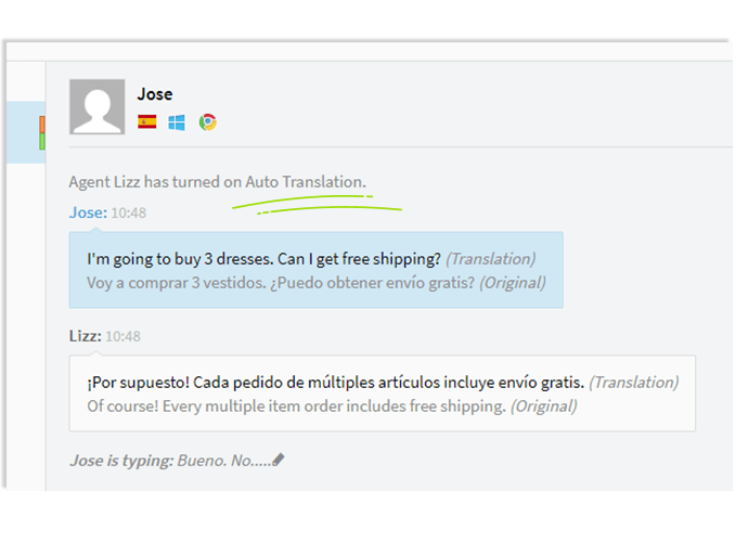 Live chat personalization - Multilanguage